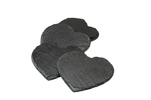 AP Natural Heart Shape Slate Coasters Sets Tablemat Dinner, wood, Black
