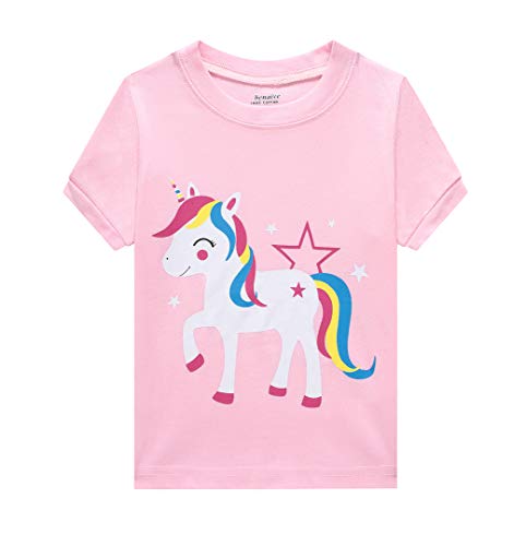 Benaive Pajamas for Girls, Pjs for Toddler Girl Cotton Summer Pajama, 2 PCS Children Sleepwear, Lounge Shorts Set (Unicorn, Pink, 3T)