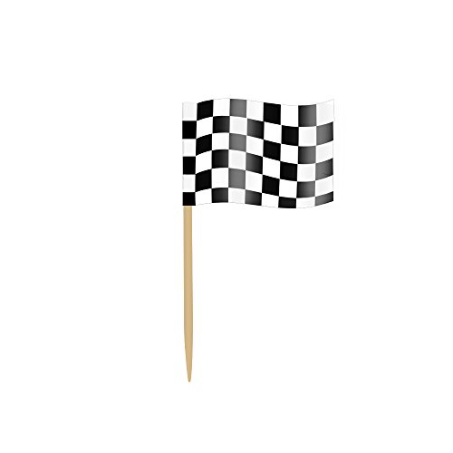 Checkered Toothpicks Flags Cupcakes Topper 200 Pcs Black and White Party Cake Decoration Wooden Picks with Paper Flag
