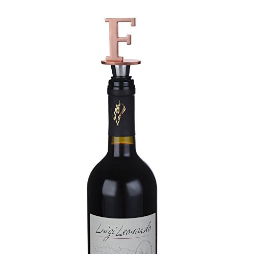 Wine and Beverage Bottle Stopper With Rose Gold Finish,F-Initial (Letter F)