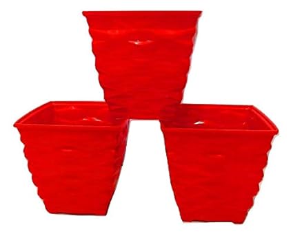 Antier 4 -Inch Plastic Cool Square Planter Pots for Gardening Plantation (Set of 3pcs) in Red Color for Indoor, Home, Office and Outdoor use, Decorative Gift Item Flower Pots, Durable Product