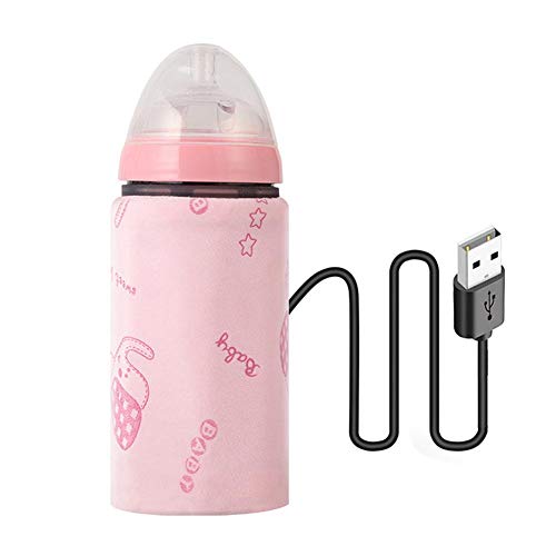 WXLAA Portable USB Milk Bottle Warmer Heater Baby Milk Water Warming Bag Composite Coffee Tea Mug Heating Element Warming Bag (Pink)