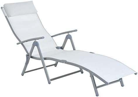 Chic Reclining Chaise Lounge Chair Folding Pool Beach Yard Adjustable Patio Furniture You will experience entertainment and pleasure from sitting in it.In White Color