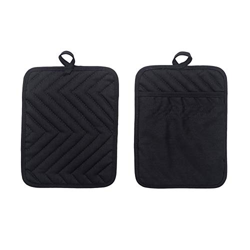 Anyi Oven Pot Holders with Pocket, 100% Cotton Oven Mitts Oven Pads with Feature of Heat Resistant Potholders Non Slip for Cooking Baking, Set of 3 (Black)