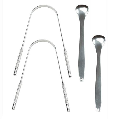 Tongue Scraper Cleaner (4 Pack) - Stainless Steel Fresh Breath Tongue Cleaner Scraper Set for Oral Care