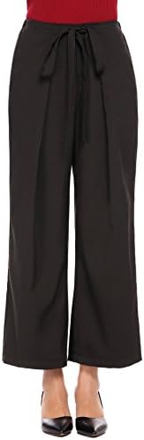 keliqq Women's Flowy Wide Leg High Waist Belted Palazzo Long Pants