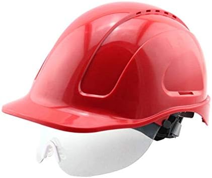LQQFF Construction Worker Helmet - Industrial Helmet with Integrated Safety Glasses, Electrician Safety Helmet, Construction Worker Helmet, Industrial Safety Helmet - Industrial Helmet (Color : Red)