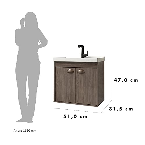 RIVERZZA Gabinete Armario para Banheiro 100% MDF com Cuba - Siena Munique 50cm