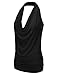 NINEXIS Women's Halter Neck Draped Front Open Back Top Black L