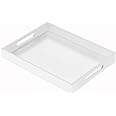 NIUBEE Acrylic Serving Tray 12x16 Inches -Spill Proof- White Decorative Tray Organiser for Ottoman Coffee Table Countertop with Handles