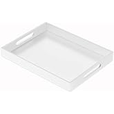 NIUBEE Acrylic Serving Tray 12x16 Inches -Spill Proof- White Decorative Tray Organiser for Ottoman Coffee Table Countertop with Handles