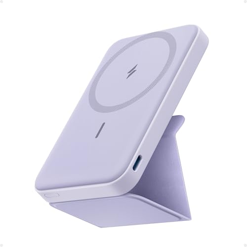 Anker 622 Magnetische Kabellose Powerbank (MagGo), 5000mAh Klappbare Magnetische Powerbank mit USB-C für iPhone 17/16/15/14/13/12, Lavendel