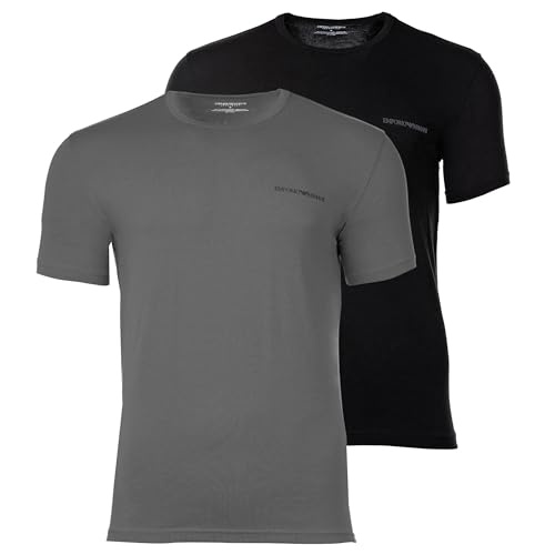T-Shirt Girocollo da Uomo in Puro Cotone, Confezione da 2, Nera, M