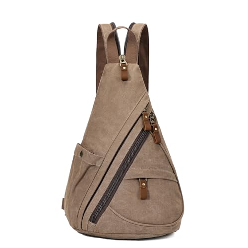 KL928 Canvas Sling Bag Rucksack Damen und Herren – Schulterrucksack Umhängetasche Crossbag Verstellbarem Schultergurt Perfekt für Outdoorsport, Wander