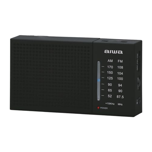 Aiwa Radio Portátil Am/FM Analógica AWFML2, Altavoz 1.5”, Antena Telescópica, Funciona con 2 Pilas AA, Entrada Audífonos 3.5 mm, Compacta y Ligera, Color Negro