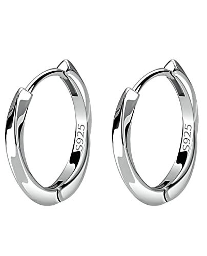 Men's Earring Hoop 925 Sterling Silver Hoop for Men Round Huggie Mens Hoops Earrings Ear Piercings