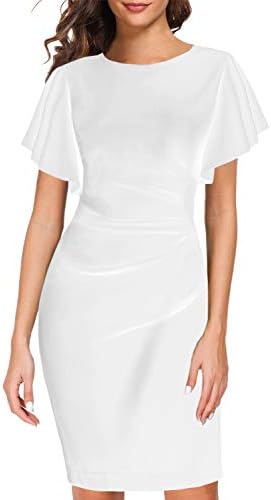 Women's 1950s Elegant Vintage Work Casual Ruffled Sleeve Cocktail Party Pencil Bodycon Dress 935