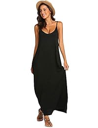 Vestido de playa para mujer con cuello en V, sin mangas, bolsillos sueltos, largo