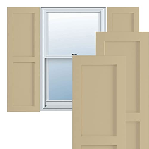 Ekena Millwork 18"W x 63"H True Fit PVC Two Equal Flat Panel Shutters, Natural…