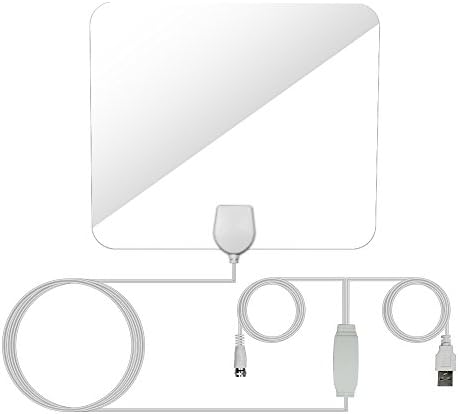 Indoor TV Antenna, HHX TV-80B-001 80 Miles Amplified HDTV Antenna for Digital TV with Detachable Amplifier Singnal Booster, USB Power Supply, 13.7ft Coaxial Cable (2017 Upgraded Version)white