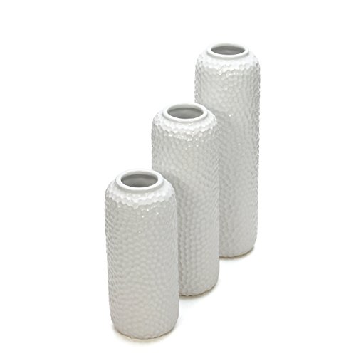 image for Hosley Set of 3 White Ceramic Honeycomb Vase Tall 12 Inch Medium 10 In