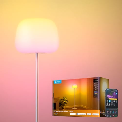 Govee Lantern Floor Lamp, RGBICWW LED Halo Lighting Floor Lamp & 1000 Scenes, Adjustable 1000K-10000K & 1400lm, Matter & Alexa Compatible, 160 cm Lamp for Living Room & Bedroom, Silicone, White