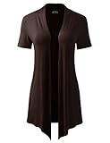BIADANI Women Versatile Soft Short Sleeve Open Front Drape Cardigan Brown Large