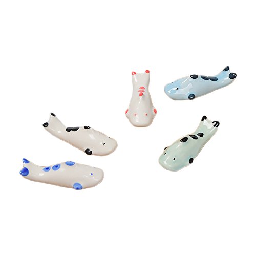 Colias Wing Dinnerware Accessory Multi Colored Cute Shark Shape Design Porcelain Chopsticks Rest Set Dinner Spoons Stand Knife Fork Holder(Set of 5)