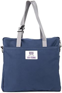 Travel Work Zippered Canvas Tote Bag Briefcase heavy cotton (Medium, Navy Blue / Grey)