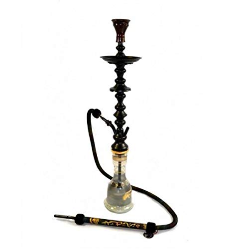 KHALIL MAMOON Black Shareef 34” Complete Hookah Set Single Hose Shisha Pipe. Handmade Egyptian