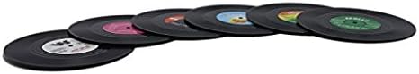 ZAYAD Set of 6 Colorful Vinyl Record Disk Coasters With Funny Labels For Wine Glasses, Beer, Whiskey, Cocktail, Hot and Cold Drinks - Perfect for Music Lovers