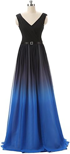 Elley Women's Chiffon Sweep Train Sleeveless Gradient Formal Prom Gown Long Evening Party Dress Black+Blue US6