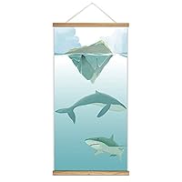 Hanging Poster with Wood Frames Blue Whale Canvas Artwork Wall Picture Home Decoration - 18