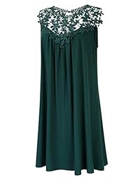 AMZ Plus Mujer Plus Tamaño Encaje Scoop cuello Codo manga vestido recto