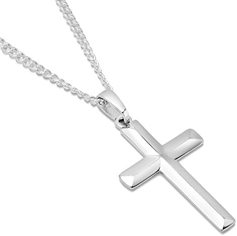Men's Sterling Silver Cross Pendant Curb Link Chain Necklace Italian Made - Choose Width and Length