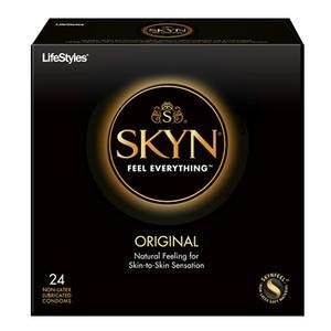 Lifestyles SKYN Premium NON-LATEX Polyisoprene Lubricated Condoms with Pocket/Travel Case (Silver Travel Case, 24 Count)