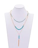 Zealmer New Women Bang Bang Multilayer Pendant Chain Layering Necklace Turquoise Bead Gold & Silver Color