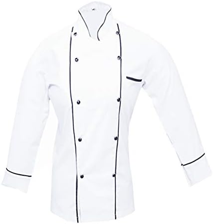 Creation PP-77 Men's White Chef Jacket/Chef Coat Several Color Piping (Size=XXS-7XL)