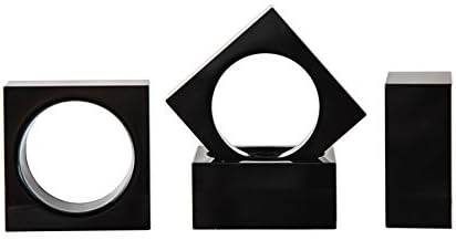 Set of 4 Donoucls Crystal Napkin Holder Rings Square Design Christmas Decorations For Dinner Black 2"