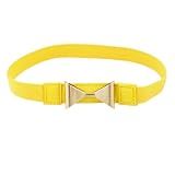 Bowtie Decor Press Button Closure Elastic Waist Belt Yellow for Ladies