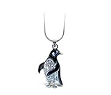 Puzzled Black Penguin Necklace, 18 Inch Fashionable & Elegant Silver Chain Jewelry with Rhinestone Studded Pendant for Casual Formal Attire Ocean Sea Life Themed Unisex Fashion Neck Accessory