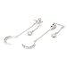 LAONATO CZ Crescent Moon and Star Chain Drop Earrings Ear Jackets (WhiteGold)
