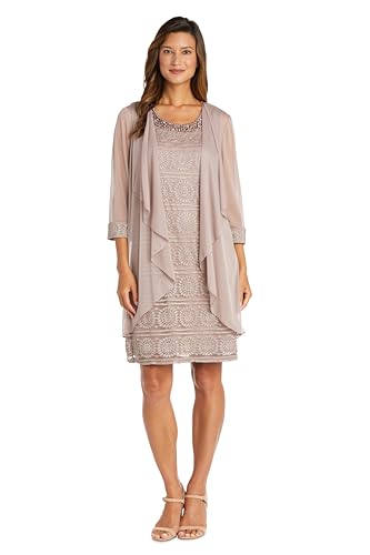 R&M Richards Women's 2-Piece Jacket & Dress Set W/Beaded Neckline, Sheer 3/4 Sl…