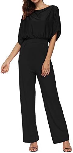 Zaoqee Women's Bat Wing Sleeve Loose Jumpsuit One Piece Casual Wide Legs Romper with Pockets