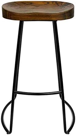 QQXX Vintage Bar Stool Backless Height Footrest Counter Breakfast Rustic Pub Bistro Kitchen Metal Frame and Wooden Seat,Anti Slip Mat,Max Load 150KG (65cm,75cm) 65cm