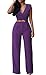 Pink Queen Women's Purple Deep v Neck Loose Long Belted Jumpsuits Rompers L Purple Large
