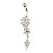 KeyZone Women's Popular Special Crystal Flower Dangle Navel Belly Button Ring Body Piercing Jewelry Golden Color