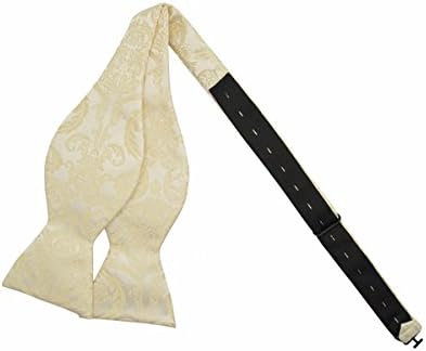 Men's Fashion Design "Ivory Cream Leaves" Patterned Self-Tie Bow Tie