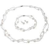 Treasure Bay Natural Freshwater Pearl Necklace Bracelet and Earrings Pearl Jewellery Set, Pearl, Pearl