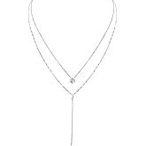 go!funbuy Zircon Lariat Y Necklaces, Silver Long Drop CZ Pendant Y Necklace Dainty Diamond Long Chain Lariat Necklace Fashion Jewelry Gift idea for Women Girls